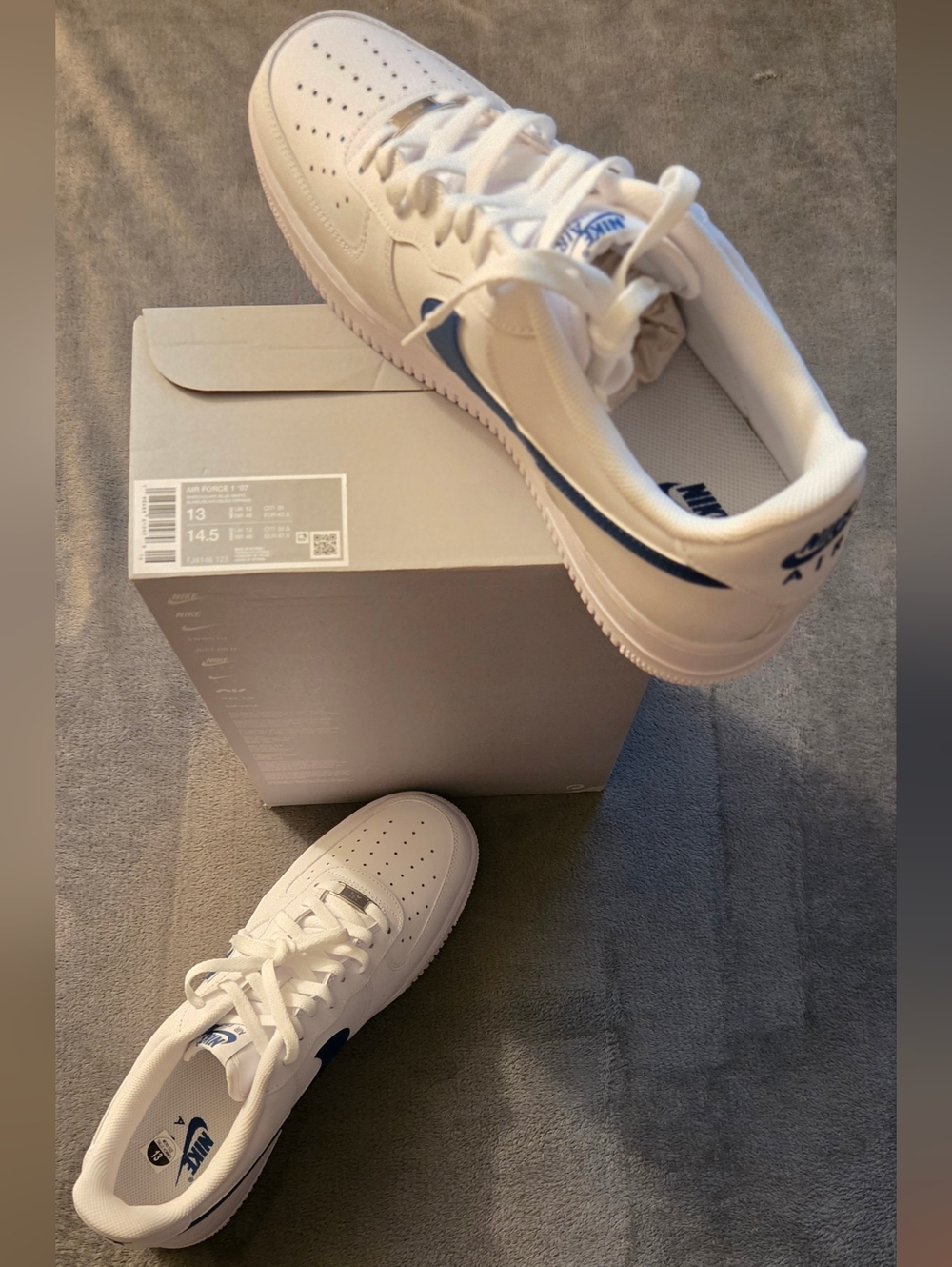 Nike Mens Air Force 1'07 Low - White with Blue Swoosh J 4146 123 - Picture 9 of 9